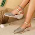 thumbnail image 3 of Womens Espadrilles Woven Closed Toe Wedge Sandals Classic Summer Cork Wedges Heels with Ankle Strap Thick Sole Dressy Beach Shoes Gold Size 7, 3 of 8