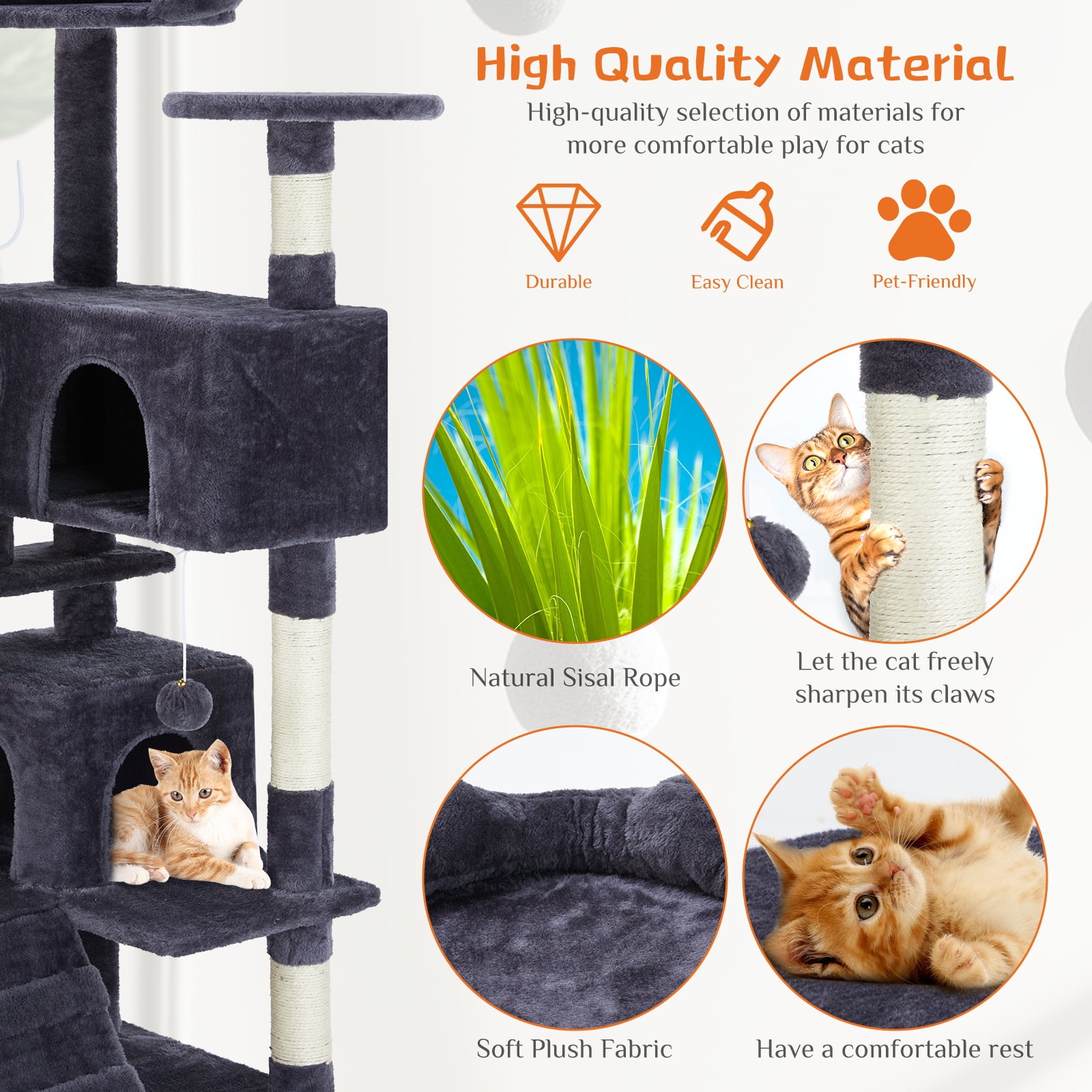 54" Multi-Level Cat Tree Tower with Sisal Scratching Post, Indoor Cat Climbing Tower with Ladder & Plush Toys for Rest & Play