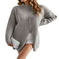 thumbnail image 1 of Half High Neck Slit Sweaters for Women with Solid Color and Long Sleeves, 1 of 8