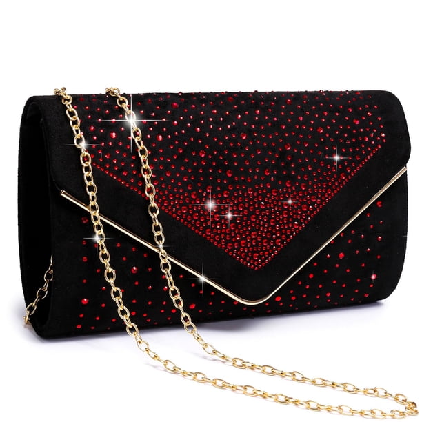 Bolso de noche Dasein de gamuza sintética con diamantes de imitación para mujer, color rojo