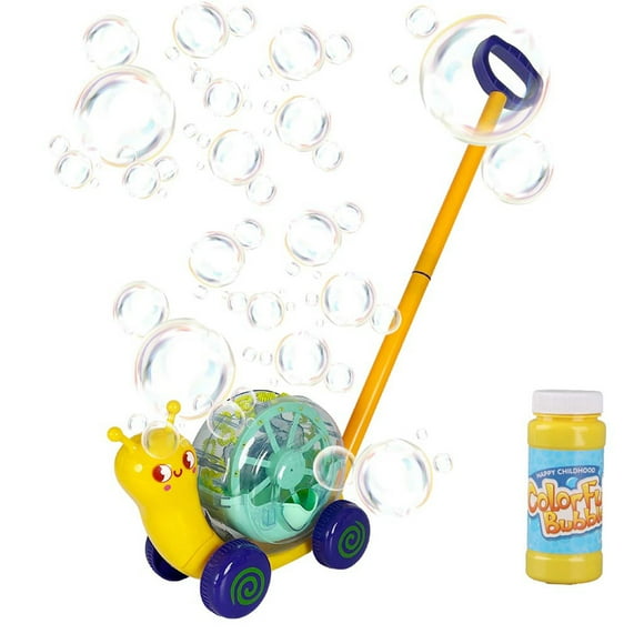 Graflsoa Yellow Bubble Lawn Mower Toy for Kids - Manual Bubble Refill, Durable PP Material, Light-Up Feature, No Battery Included
