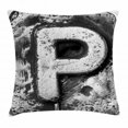 thumbnail image 1 of Letter P Throw Pillow Cushion Cover, Capital P What is Your Name Baroque Styled Gothic Medieval Fashion Aged Initials, Decorative Square Accent Pillow Case, 16 X 16 Inches, Black Grey, by Ambesonne, 1 of 2
