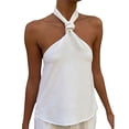 thumbnail image 2 of Womens Tank Tops Sleeveless Front Criss Cross Halter Neck Top Summer Casual Blouse Shirts White L, 2 of 5