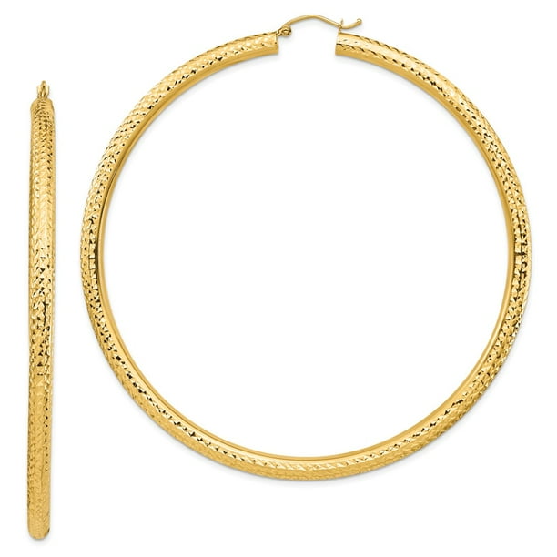 AA Jewels 14k Yellow Gold 4mm Diamondcut Hoop Earrings 82mm x 80mm