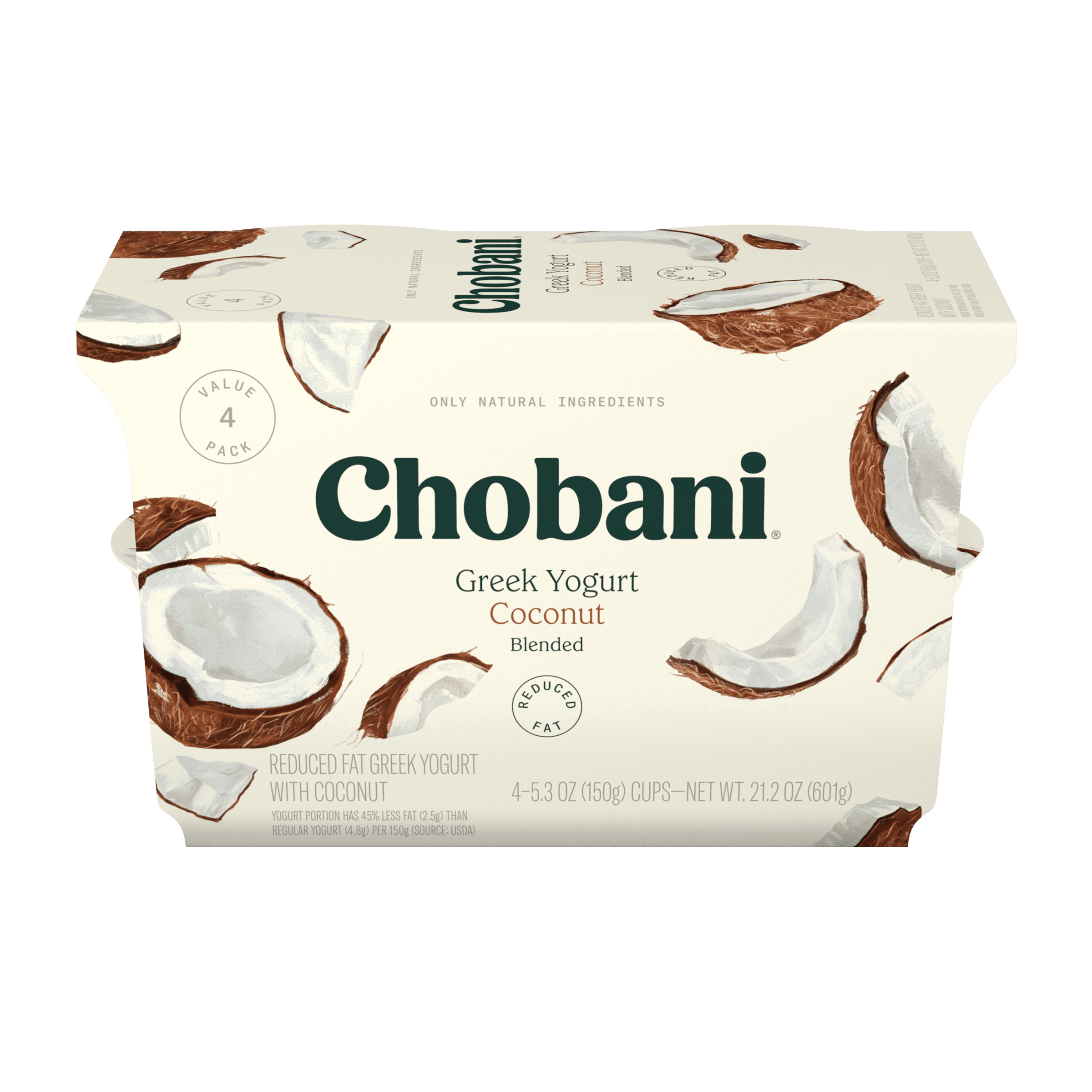 Chobani Reduced Fat Greek Yogurt Coconut Blended 5.3 oz Cup 4 Pack