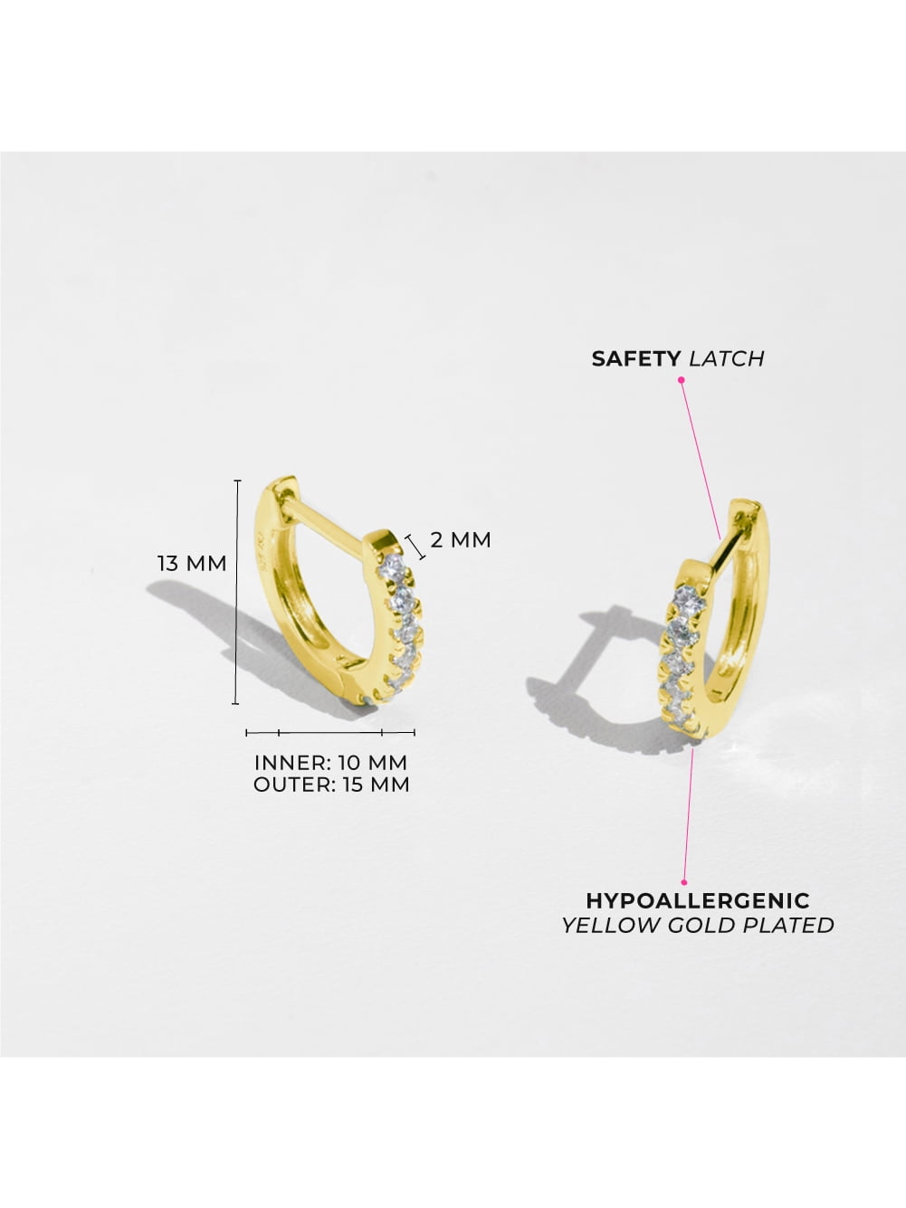 Small Multi CZ 9mm Kids Earrings Hoop - Yellow Gold Flashed Sterling Silver