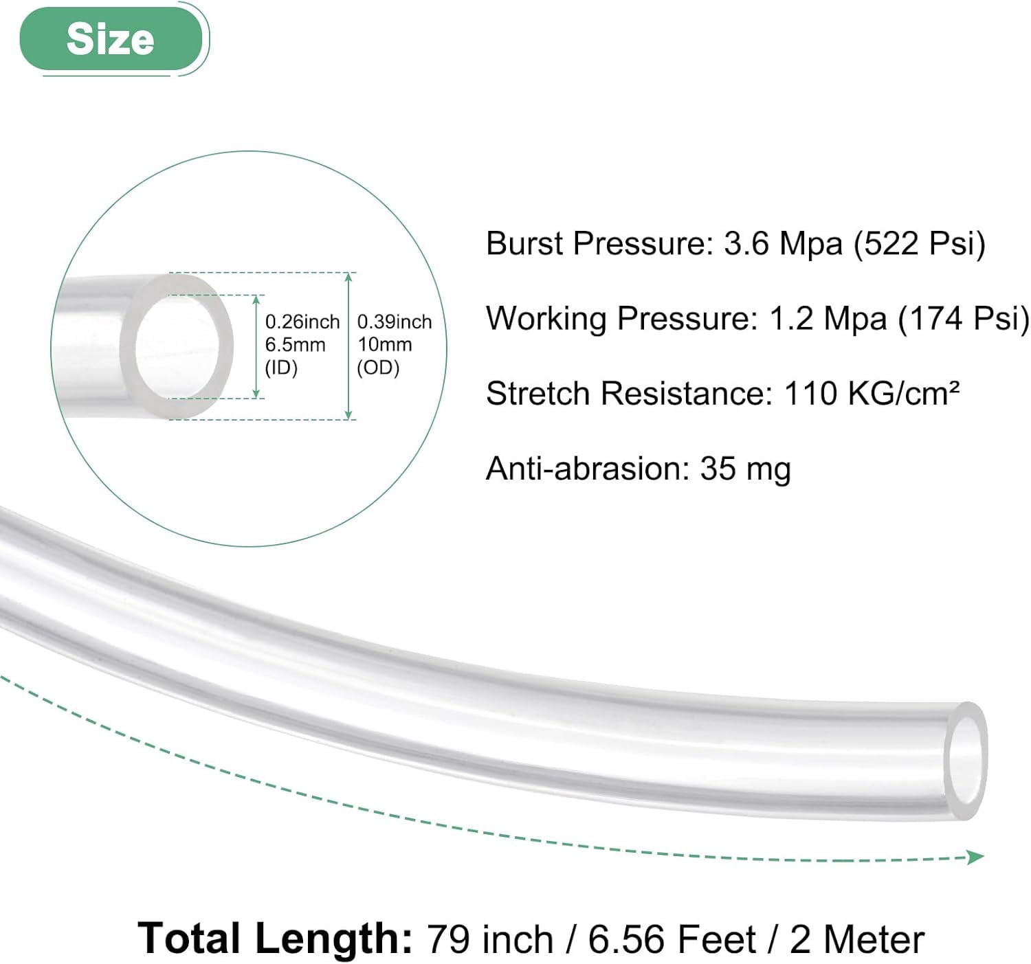 MKEUDQ-Pneumatic Tubing Pipe, 6.5mm(ID) x10mm(OD) PU Polyurethane Air Compressor Hose for Air Compressor Fitting/Gas/Fluid Transfer, Air Hose Line Tube [2M/6.56ft, Clear]