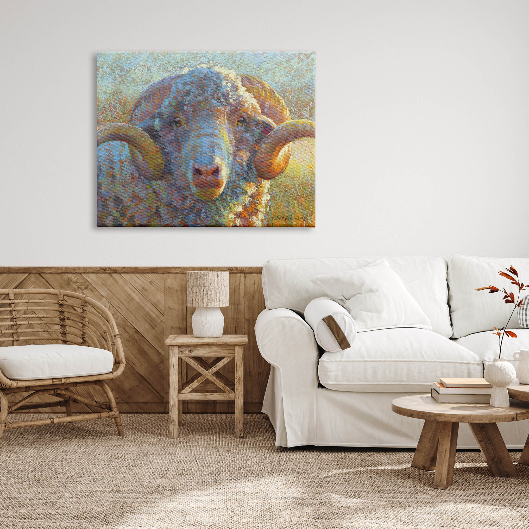 Country Sheep Modern Portrait Animals & Insects Painting Gallery Wrapped Canvas Print Wall Art
