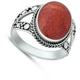 thumbnail image 4 of CHOOSE YOUR COLOR Vintage Chunk Bali Simulated Coral Promise Ring .925 Sterling Silver Band Red CZ Female Size 9, 4 of 4