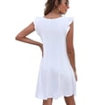 thumbnail image 2 of CALIPESSA Womens Summer White Ruffle Armhole Solid Round Neck Sleeveless A Line Pocket Casual Dress, 2 of 5