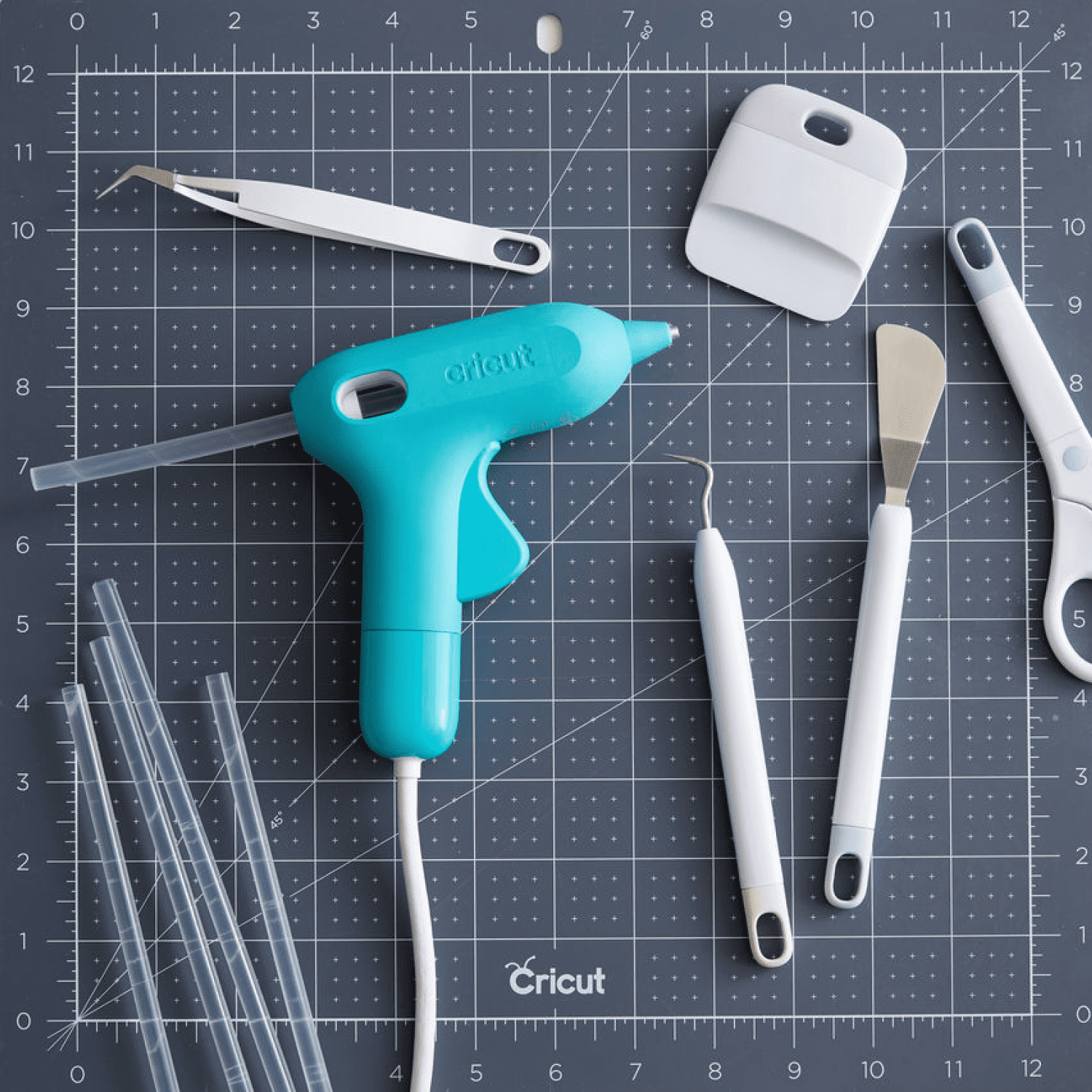 Cricut Glue Gun Essentials Bundle with Craft Cutting Mat + Trimmer + Mini Glue Sticks + TrueControl Weeding Tool Set + 5PC Tool Set