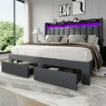 thumbnail image 4 of Amolife King Size Platform Bed Frame with 2-Tier LED Storage Fabric Wingback Headboard & 2 Storage Drawers, USB & Type-C Charging Ports, Dark Grey, 4 of 12