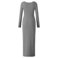 thumbnail image 4 of PENGXIANG Robe à Manches Longues pour Femmes Col Carré Robe Moulante Tricotée Unie Robe Crayon Extensible Tenue de Club, 4 of 6