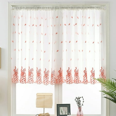 Short Curtains For Living Room 1PC Peacock Embroidered Short Window Curtain for Study Living Room Decor Pink W 100cm * H 120cm ()