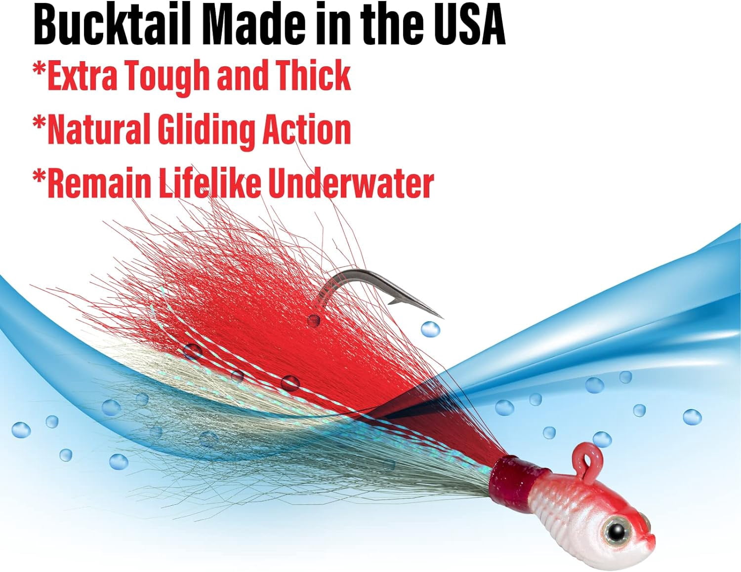 3 Pack Bucktail Jig Lure Hair Jig Saltwater Freshwater Lures Surf Fishing Bass Flounder Striper Bluefish Halibut Redfish
