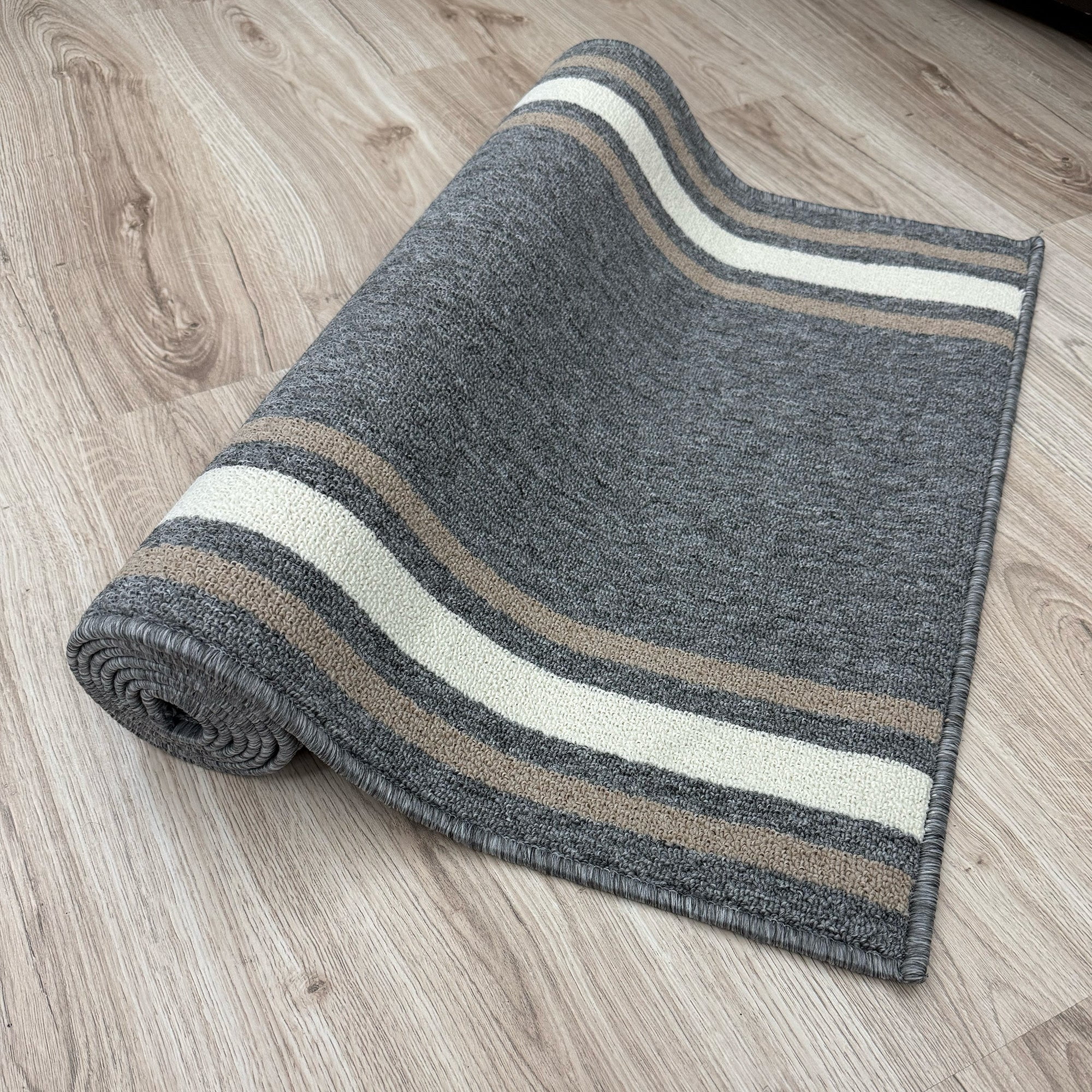 Custom Size Anti-Slip Machine Washable Loop Pile Bordered Gray Runner Rugs ( 6' x 36")