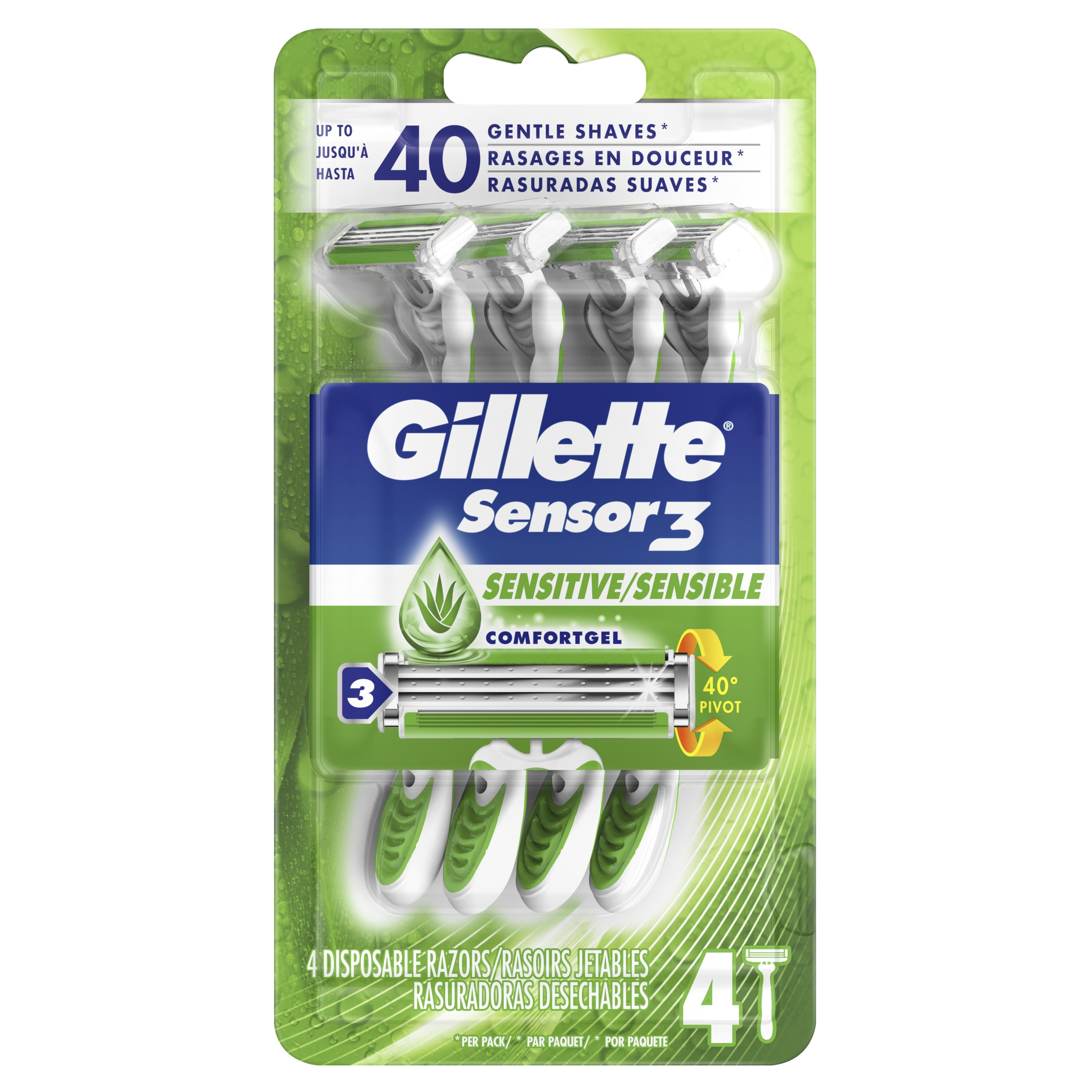 Gillette Sensor3 Sensitive Men's Disposable Razor, 4 Razors Walmart