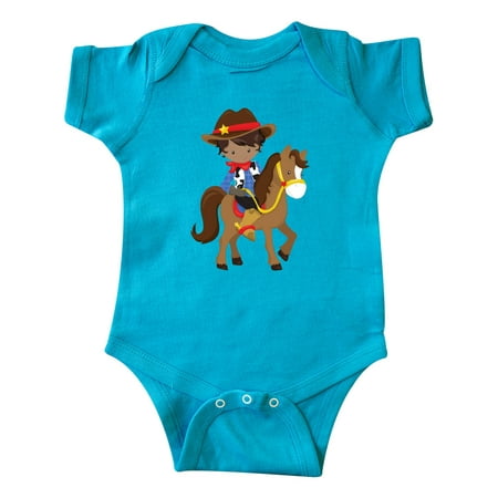 

Inktastic African American Boy Little Cowboy Brown Horse Gift Baby Boy Bodysuit