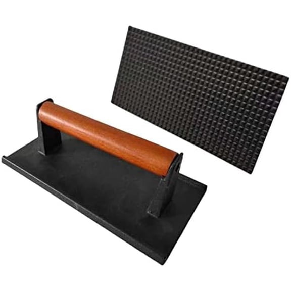 8.3"×4.3" Heavy-Duty Cast Iron Grill Press and Steak Weight with Cool-Touch Comfort-Grip Wood Handle - BBQ Accessories for Griddle, Outdoor Grill, Panini, Tortilla (2 Rectangle)
