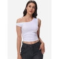 thumbnail image 3 of Women One Shoulder Ruched Crop Tank Tops Casual Off The Shoulder Twist Strap Summer Tanks Tops Going Out Crop Shirts, 3 of 6