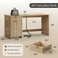 thumbnail image 6 of 60" Fluted Executive Desk with Storage Modern Home Office Desk with Charging Station Wood Work Desk for Office, Bedroom, Study, Living Room, Oak, 6 of 7