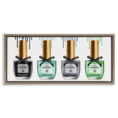 Stupell Industries Makeup Collection Nail Polish Beauty & Fashion Painting Brown Floater Framed Canvas Art Print Wall Art  25 x 11