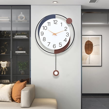 Decorative Wall Clock With Pendulum Silent Quartz Operated Large 13x20inch For Living Room Kitchen Home Bathroom Bedroom Decor