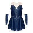 thumbnail image 3 of Nyeemya Robe de Patinage Artistique pour Filles Sans Manches Justaucorps Patinage Robe de Danse avec Gants Bleu Marine 16, 3 of 7