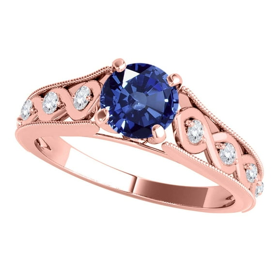 Mauli Jewels Engagement Rings for Women 1 Carat Halo Unique Design Sapphire And Diamond Engagement Ring Crafted 4-prong 14k Solid Rose Gold