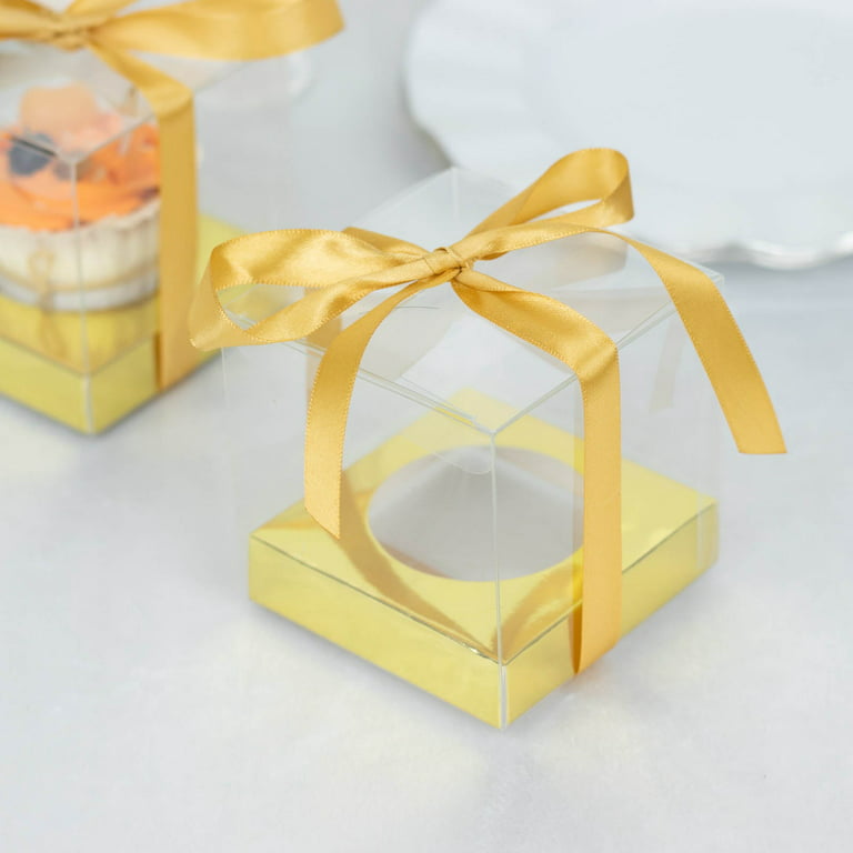12 Pack  3 Square Clear Bow Top Plastic Party Favor Boxes
