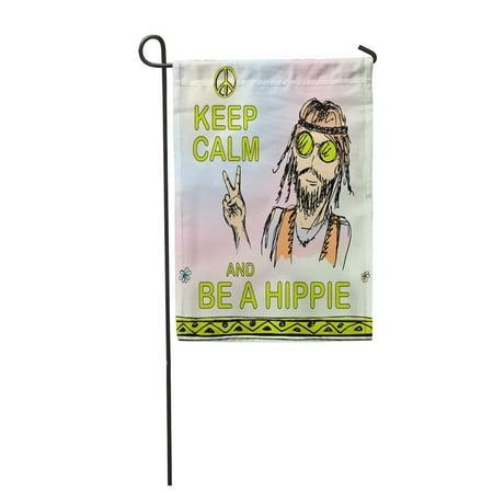 LADDKE Expression Keep Calm and Be Hippie Man Peace Sign 1960S 60S Beard Beatnik Garden Flag Decorative Flag House Banner 12x18 inch