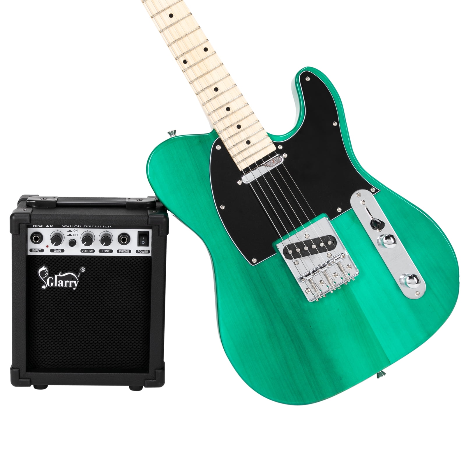 Private Jungle Cutaway Guitar, Fingerboard Electric Guitar with 20W Amplifier Bag Strap Plectrum Connecting Wire Spanner Tool, Green