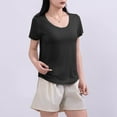 thumbnail image 5 of Olyvenn Women's Short Sleeve Cotton Scoop Neck Tee Summer Casual Solid T-Shirt Comfyable Breathable Modal Tops Black XL, 5 of 5