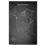 Chalk Map - North America Wall Poster, 14.725" x 22.375", Framed