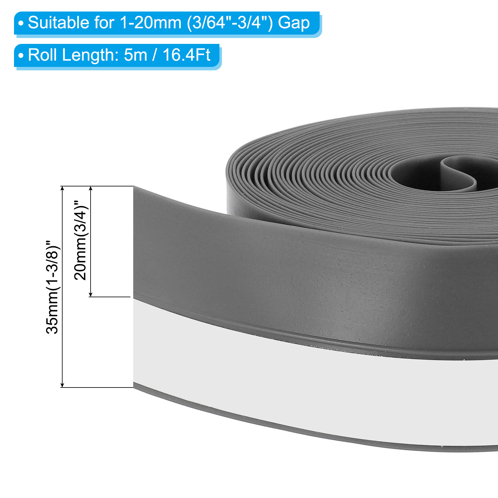 Unique Bargains Silicone Self-Adhesive Dustproof Waterproof Weather Stripping Grey 35mm