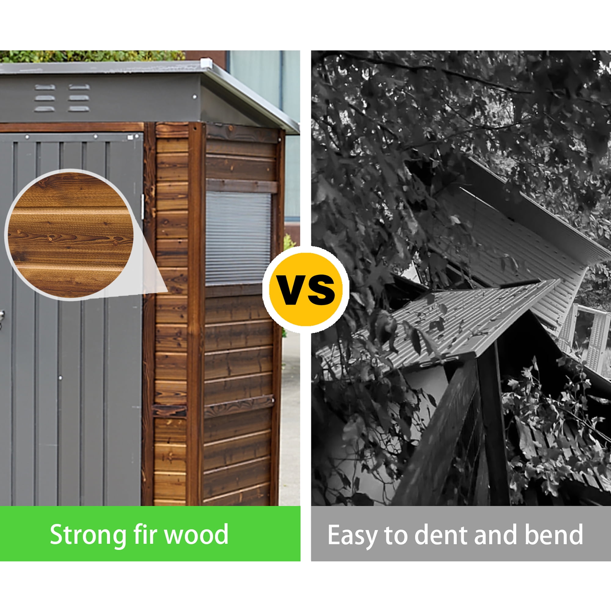 5 ft. W x 3 ft. D Outdoor Iron & Solid Wood Lean-To Tool Storage Shed with Two Doors and Windows