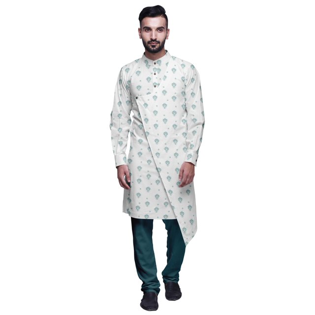 Atasi Designer Kurta Pajama For Men Printed Angrakha Kurta Set Summer Clothing