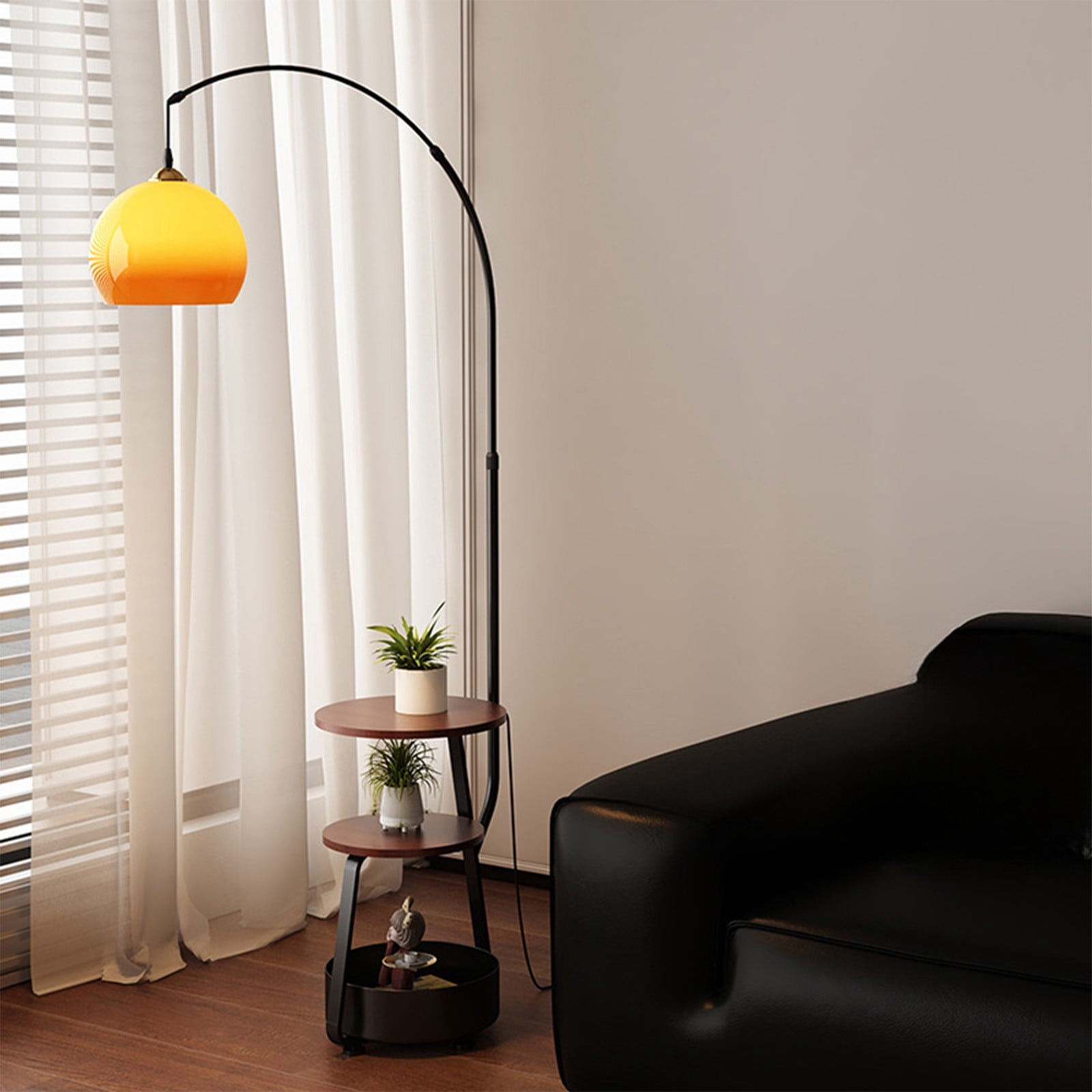 Mid Century Modern Floor Lamp with Adjustable Height and Built-in Side Table,Wooden Reading Lamp for Living Room,Bedroom,Study,Sofa or Coffee Table,71" Tall,Vintage Industrial Style Lighting Fixture