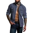 thumbnail image 3 of Men’s Long Sleeve Lapel Solid Color Denim Shirt Jacket Casual Spring Autumn Top, 3 of 8