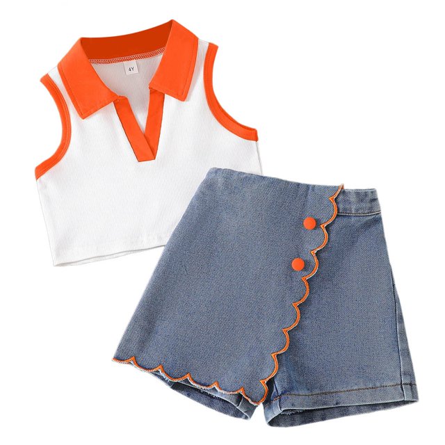 Sunnyoo Girls 2 Piece Outfits Summer V-Neck Tank Top and Denim Skort Set