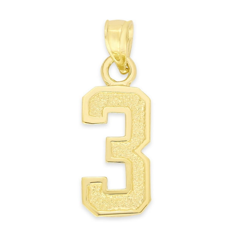 14k Solid Gold Number Three Pendant for Necklace 3 Gold Charm