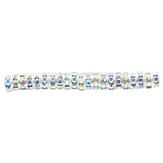 facefd 100 Pieces Rhinestone Rondelles with Big Holes Charm Spacer Beads Jewelry Crystal Multi-colors Loose Bead for DIY Necklace White AB