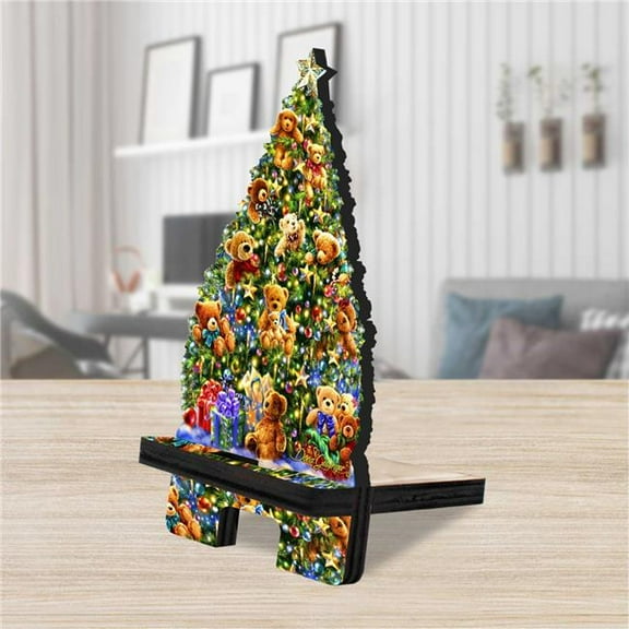 Designocracy 892082C-DG 6 x 3 x 3 in. Christmas Tree Teddy Bears Cell Phone Stand Christmas Decor with Wood Mobile Holder Organizer