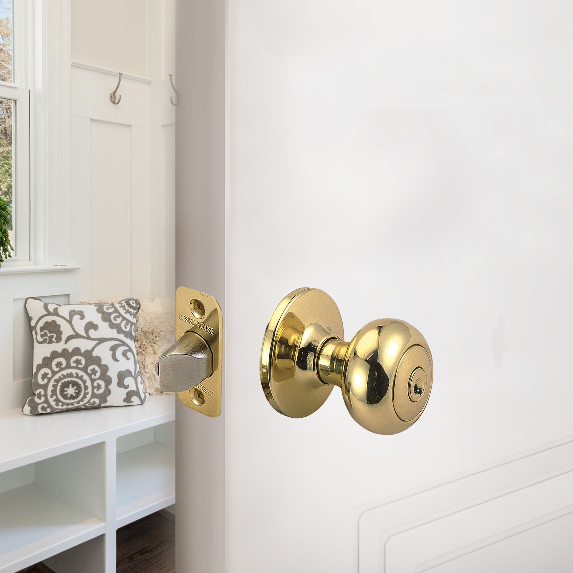 Design House Cambridge Keyed Entry Door Knob, Polished Brass