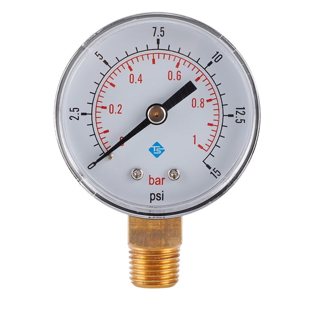 Manómetro, 0-15 psi/0-1 bar, carcasa de acero inoxidable, montaje inferior BSPT de 1/4", manómetro de aire Manómetro de agua Manómetro hidráulico Manómetro de aceite, manómetro de vacío radial