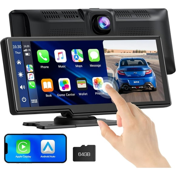 10.26" Wireless Car Stereo with Apple Carplay & 4K Front Cam,Portable Touchscreen Car Play Screen for Car,Car Audio Receivers with Android Auto