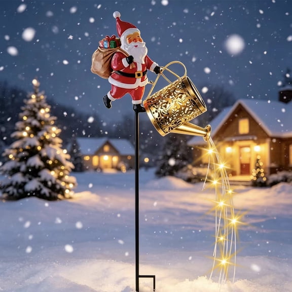 Solar Christmas Santa Claus Garden Stake Light,Resin Outdoor Lamp with Watering Can & Dusk-to-Dawn Sensor,Yard Patio Decor,23.6 in
