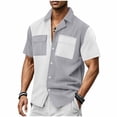 thumbnail image 2 of DayScoop Men Casual Shirts Summer Short Sleeve Shirt Fashion Print Turndown Collar Colorblock Pocket Button Down Loose Tops Tee, 2 of 6
