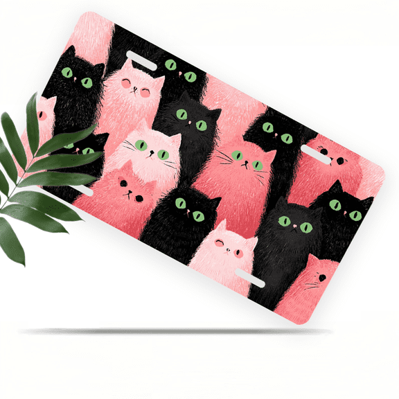 1 Pcs 2D Flat License Plate Covers & Frames, Group of Cats For Decorative Front, Waterproof For Decoration Aluminum License Plate Covers & Frames Cover For Men Women, 12" X 6"