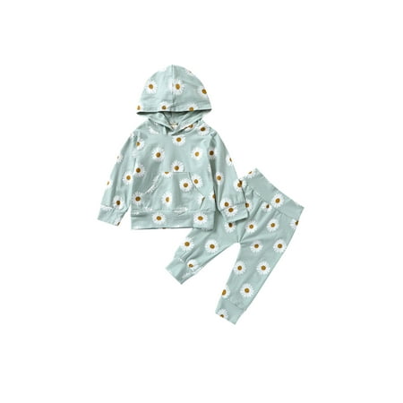

Binpure Girl Clothes Set Floral Print Hooded Pullover and Elastic Waist Pants